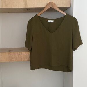 Aritzia Deep Olive V-Neck Blouse